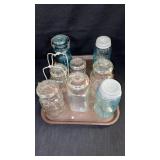 Tray Lot Quart & Pint Jars Blue & Clear