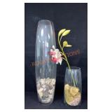 2 Large Heavy Glass Vases 12 1/2"& 27"