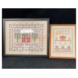 Pair Cross Stitched Samplers