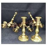 Pair Brass Wall Sconces & Candle Hldrs.