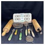 Kitchen Utensils Rolling Pin-green Hdls.