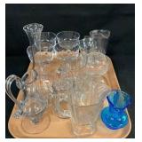 Tray Lot Of Glass Pitchers & More