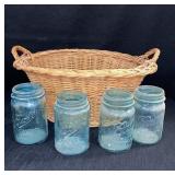 Small Clothes Basket 4 Blue Pt. Ball Jars