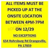 All Items Must Be Picked Up On Time