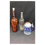 German Stein 5 1/2" & 2 Bottles