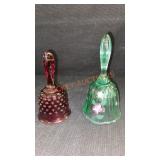 2 Glass Bells-Hobnail & Hand Painted