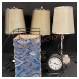 3 Table Lamps 18"-hanging Light Clock