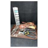 Vintage Misc Tray Lot: Tools, Strap, Power Cord