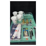 Misc Tray Lot: Candlesticks, Wine Opener,