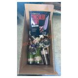 Box lot of tumblers and book