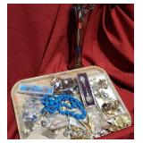 Tray Lot Of Vintage Jewelry & Vase