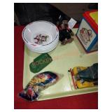 Tray Lot Of Kelloggs Bowls And Vintage Toys