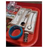 Tray of Vintage Jewelry & Vintage Postcards with