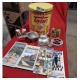 1 Vintage Chip Can Lot Of Vintage Maps, Cookware