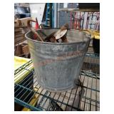 Galvanized Bucket With Antique Tools