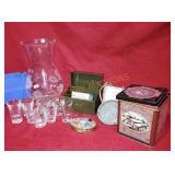 Lot Of Tins, Vase, Glass, Misc
