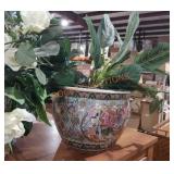 Oriental planter/vase with flowers