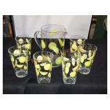 Pitcher and glass set and misc glass items