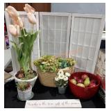 Box Lot of Faux Flowers & Signage