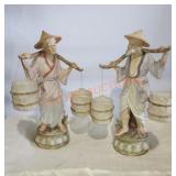 Japanese Water Carrier Ceramic Figurines