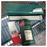 KE vintage slide ruler with box,case and books