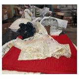 Shelf Lot, Glassware, Doilies, Misc