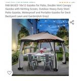 FAB BASED 10x12 Gazebo for Patio, Double Vent