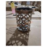 7.6" metal and glass candle holder