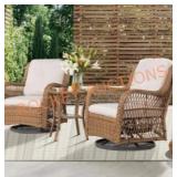 JOYSIDE 3-Piece Wicker Swivel Outdoor Rocking