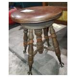 Antique Leather Clawfoot Piano Stool