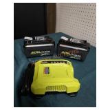 Ryobi 2 40V Batteries and Charger