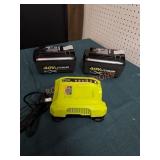 Ryobi 2 40V Batteries and Charger