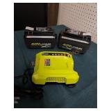 Ryobi 2 40v Batteries and Charger