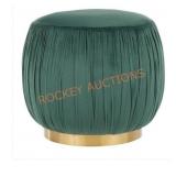 Lumisource Ruched Green Velvet and Gold Ottoman