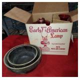 Early American lamp/ pottery bowl set