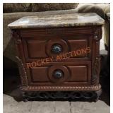 Wood and metal 2 drawer night stand w marble top