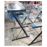 4 piece glass and metal desk/ book shelf lot
