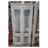 Wicker tall display cabinet with glass shelves