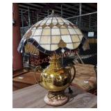 Mid century modern electric brass lamp w/stained