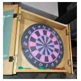 Wall dart board with wooden cabinet