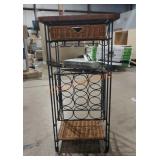 Wicker and wrought iron wine rack w drawer