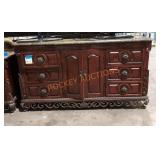 Wood and metal vanity and mirror