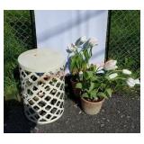 Outdoor side table and faux plants