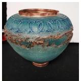 Handcrafted decorative glass and copper art vase
