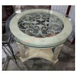 Glass Top Round Wood Side Table