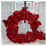 Battery operated poinsettia wreath and hanger