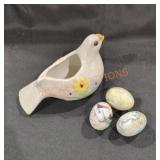 Vintage Ceramic Dove Planter and Ceramic Eggs