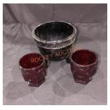 Avon Red Glass Set and Black Amethyst Glass