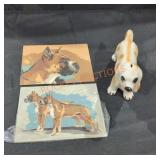 Vintage Ceramic Dog Bank and 2 Boxer Paintings