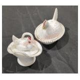 Vintage Milk Glass Hen on Basket and Nest Lot